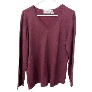 Jaclyn Smith Womens 1X Maroon Sparkly Metallic Sweater Holiday Party Long Sleeve